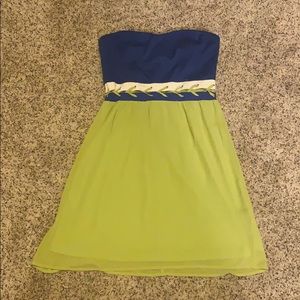Lime green and blue strapless dress!